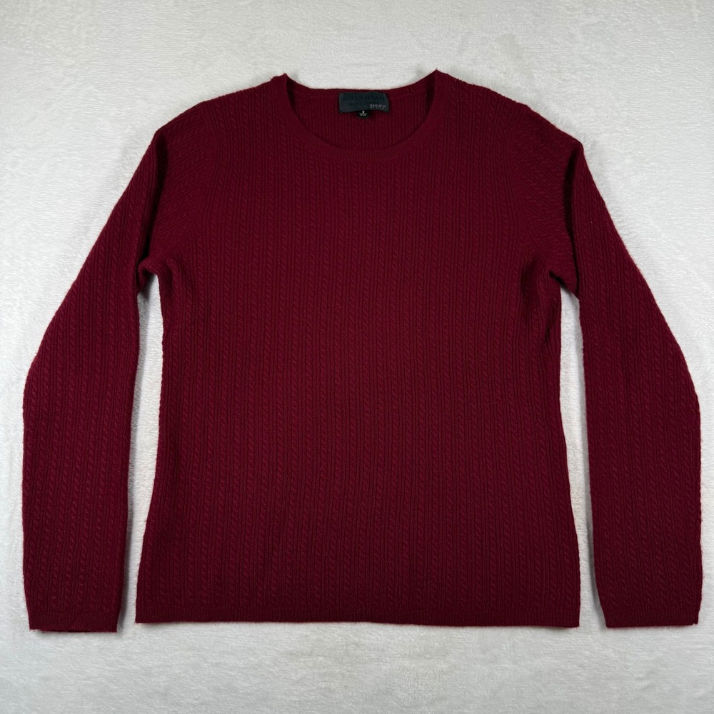 Nili Lotan Burgundy‎ Red 100% Cashmere Cable Knit Crewneck Sweater Small 11997